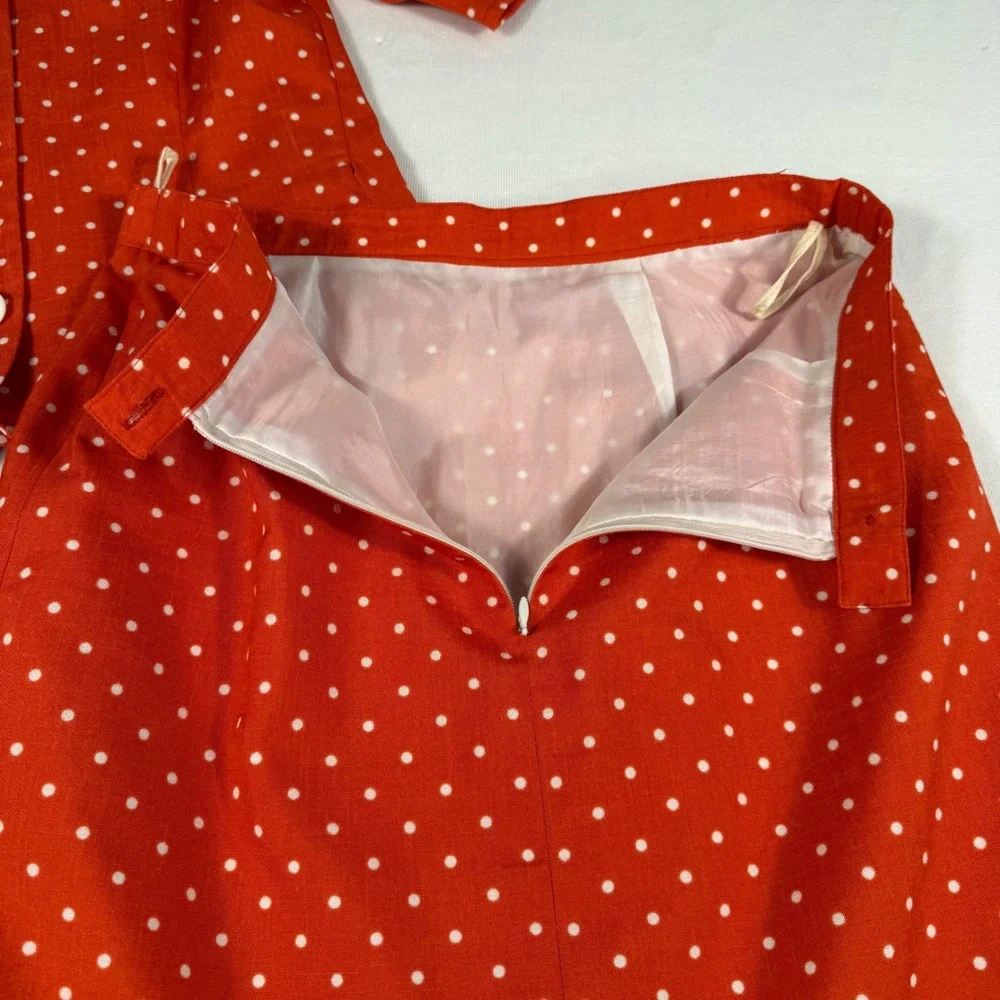 Weinberg Paris Skirt Suit Vintage Red White‎ Polka Dot Short Sleeve Blazer Set